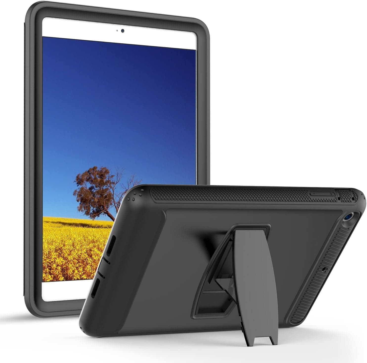 Hansin iPad Mini 3/2 / 1 Case, Heavy Duty Kickstand Shockproof Protective Cover with Built-in Screen Protector for Apple iPad Mini 3/2 / 1, Black