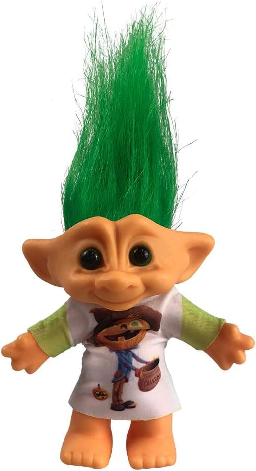 Lucky Troll Dolls,Vintage Troll Dolls Chromatic Adorable for Collections, School Project, Arts and Crafts, Party Favors - 7.5" Tall Green Hairs (Include The Length of Hair)