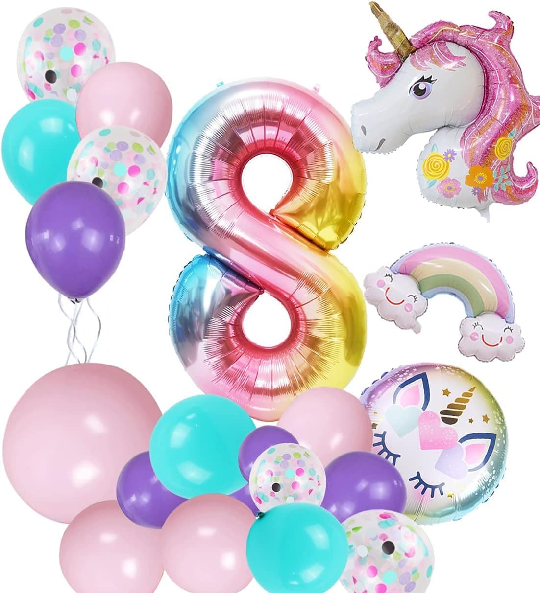 Unicorn Birthday Balloon Decoration-Rainbow Unicorn Party,Unicorn Birthday Supplies for Girl’s 8th Birthday Decorations