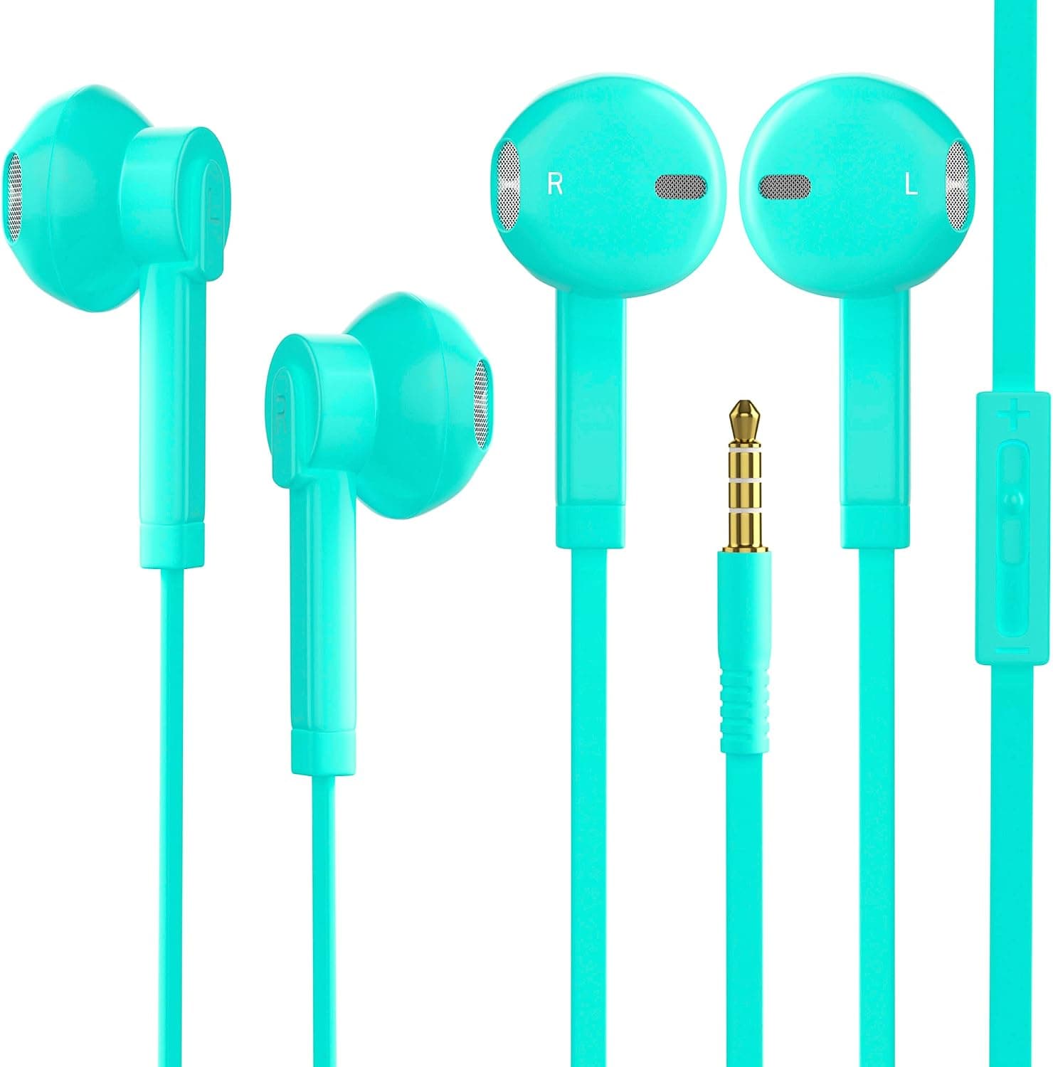 V-8 Earbuds Headphones 2 Pack, Wired Earbud with Heavy Bass Stereo Noise Blocking, Microphone, Compatible with Phones, Laptops, Computers, Tablet or Any Device with 3.5mm Interface, Turquoise