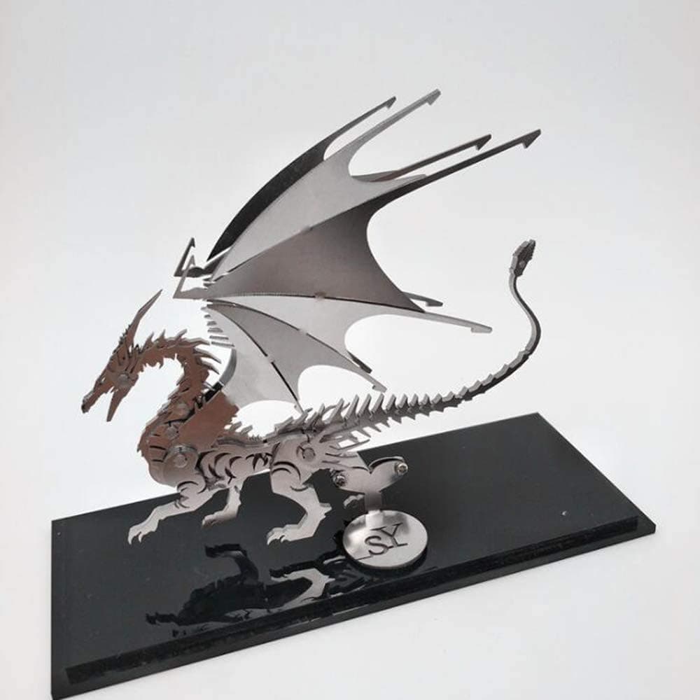 ILYO Children's Building Blocks Full Metal Stainless Steel 3D Scorpion King DIY Assembled Fire Dragon Ice Dragon Multiple Animal Detachable Model Puzzle Ornaments,Fire Dragon