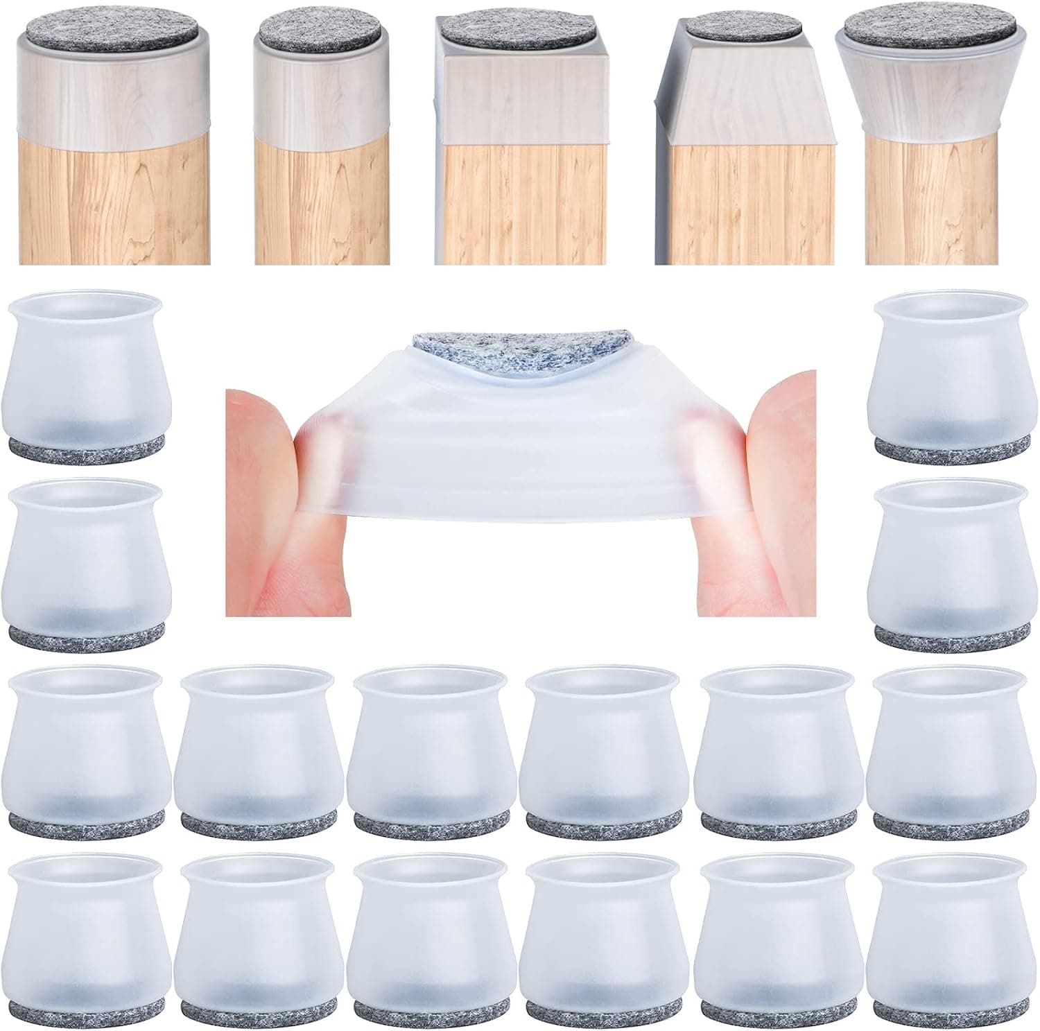 Upgraded 16 PCS Chair Leg Floor Protectors, Free Moving Chair Leg Covers to Protects Floor, Silicone Felt Furniture Chair Leg Pads