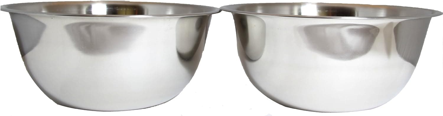 SET OF 2, 8-Quart Heavy-Duty Deep Stainless Steel Flat Base Mixing Bowl