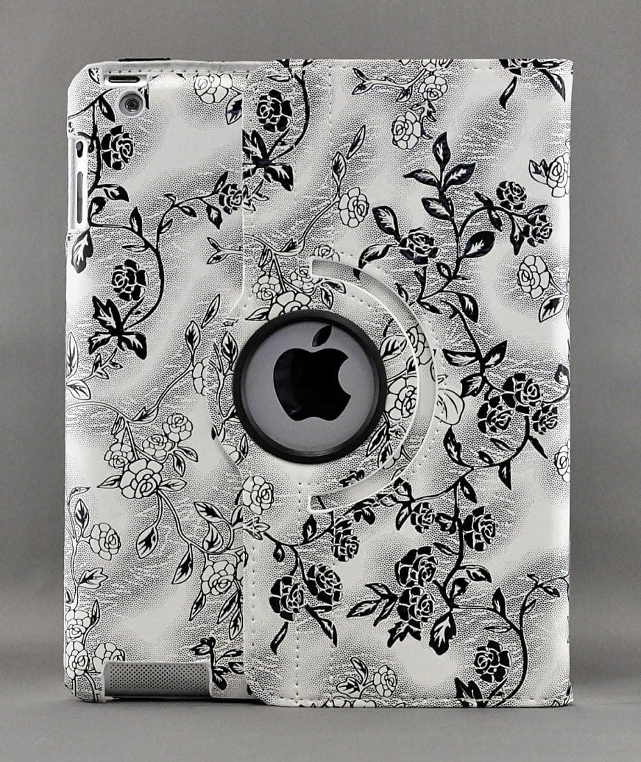 LiViTech Modern Art Flower Design Series 360 Degree Rotating PU Leather Case Cover for Apple iPad 2 3 4 (F128) (Black White)