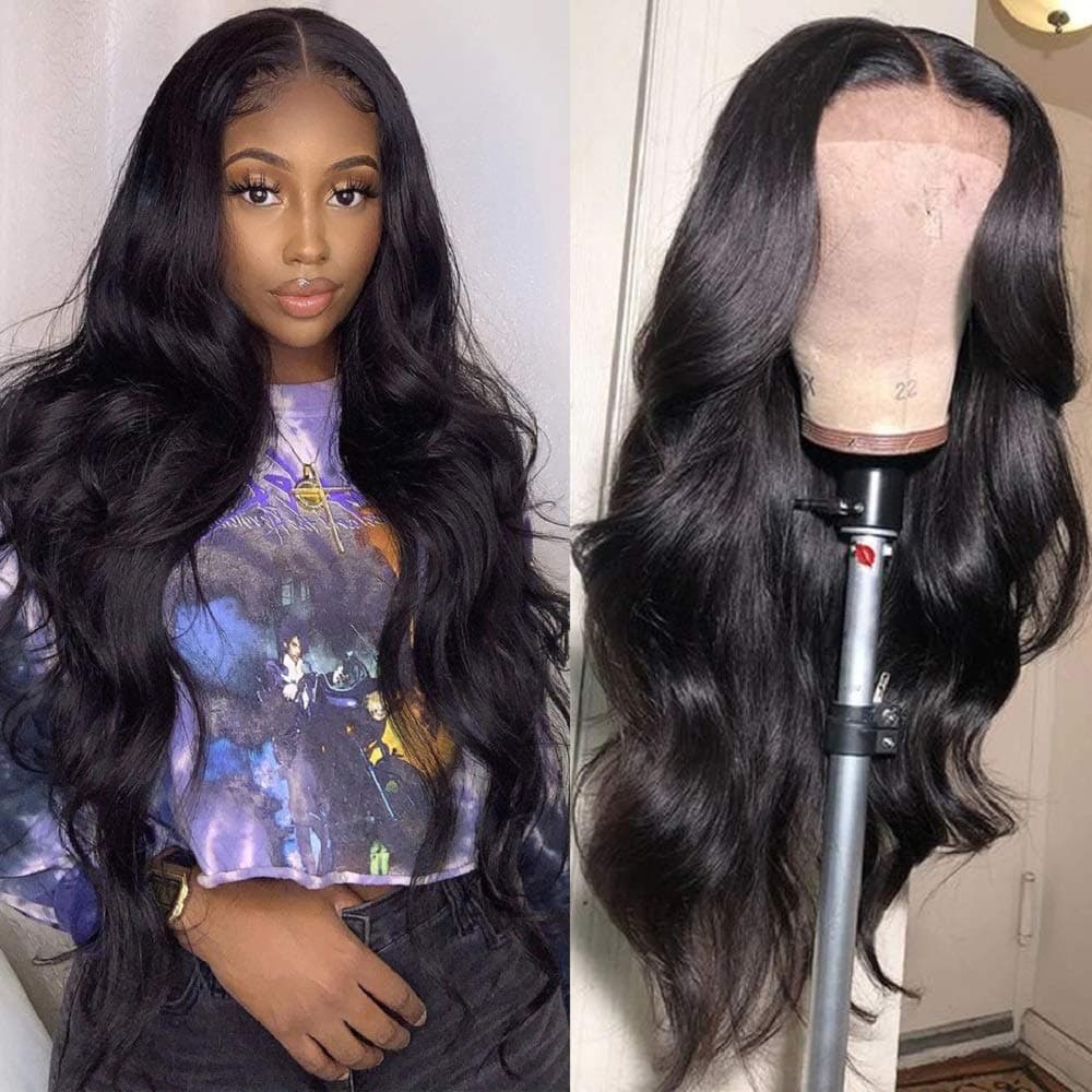 Lace Front Wigs Human Hair Pre Plucked Body Wave 4X4 Lace Closure Wigs Human Hair 100% Brazilian Virgin Glueless Human Hair Wigs for Black Women with Baby Hair 180% Density, Natural Black, 20 Inch Body Wave Wig