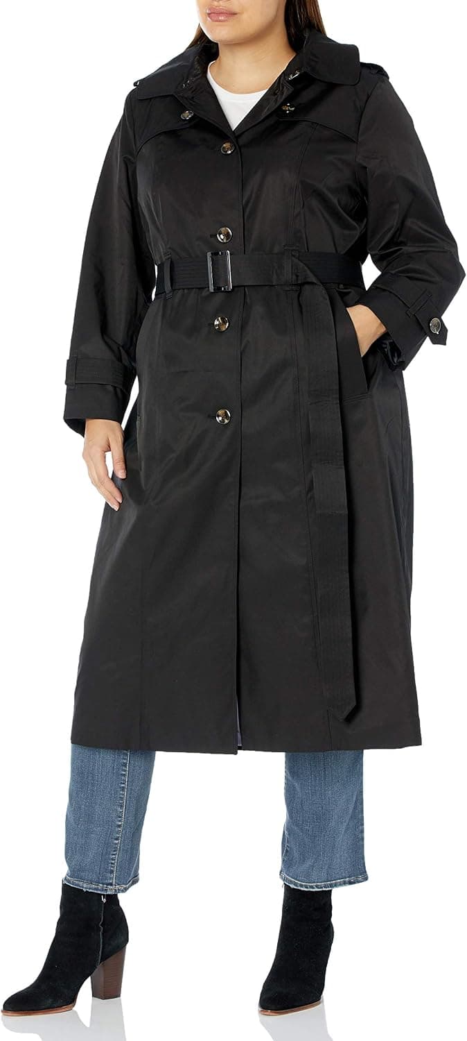LONDON FOG Women's Plus Size Single Breasted Long Trench Coat with Belt