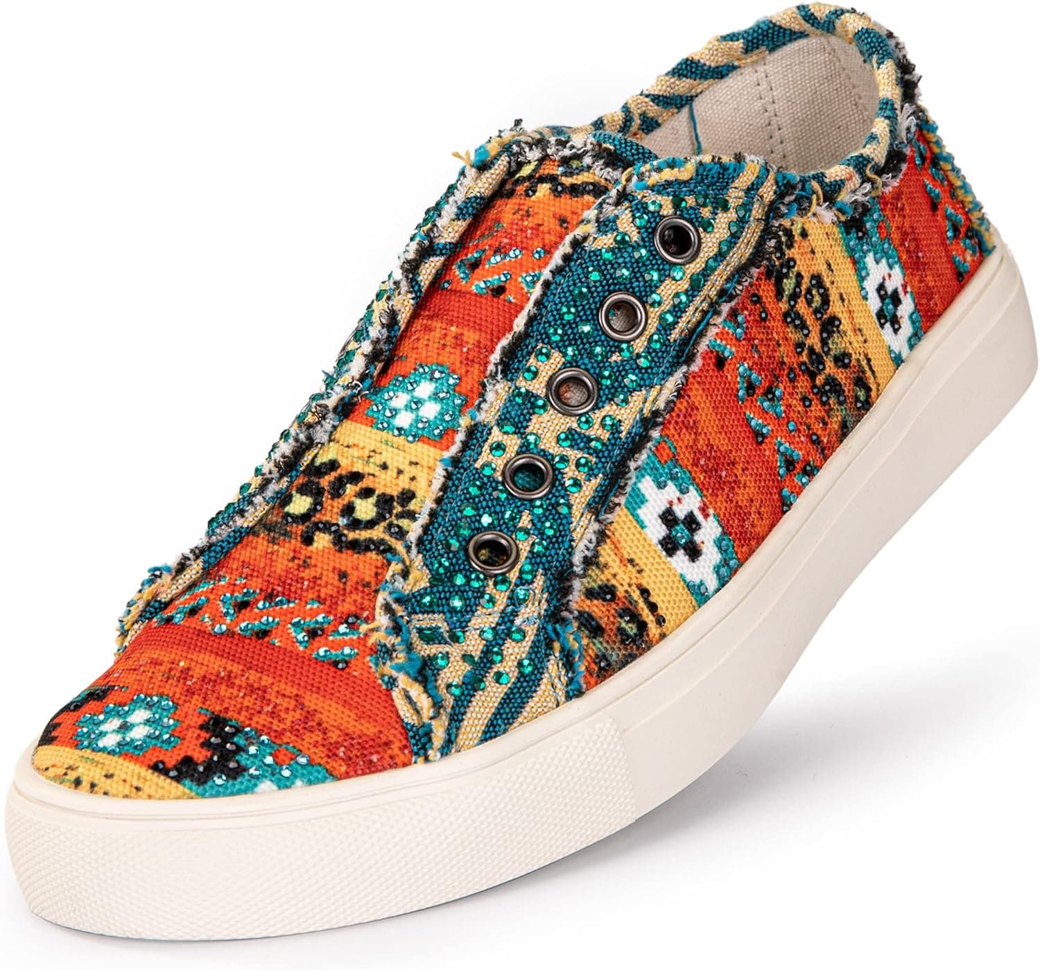 Montana West Slip-on Shoes for Women Western Sneakers Fashion Bling Walking Shoes Art Painted Travel Shoes Casual Loafers
