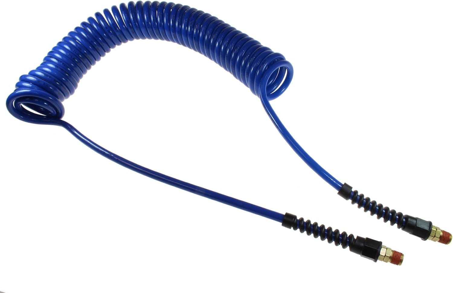 Coilhose Pneumatics PU14-20B-B Flexcoil Polyurethane Coiled Air Hose, 1/4-Inch ID, 20-Foot Length with (2) 1/4-Inch Reusable Strain Relief MPT Swivel Fittings, Dark Blue
