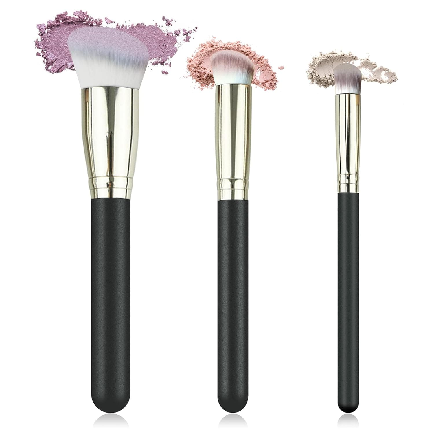 3PCS Foundation Concealer Brushes Under Eye Nose Contour Brush for Blending Liquid Cream and Powder, Buffing, Stippling