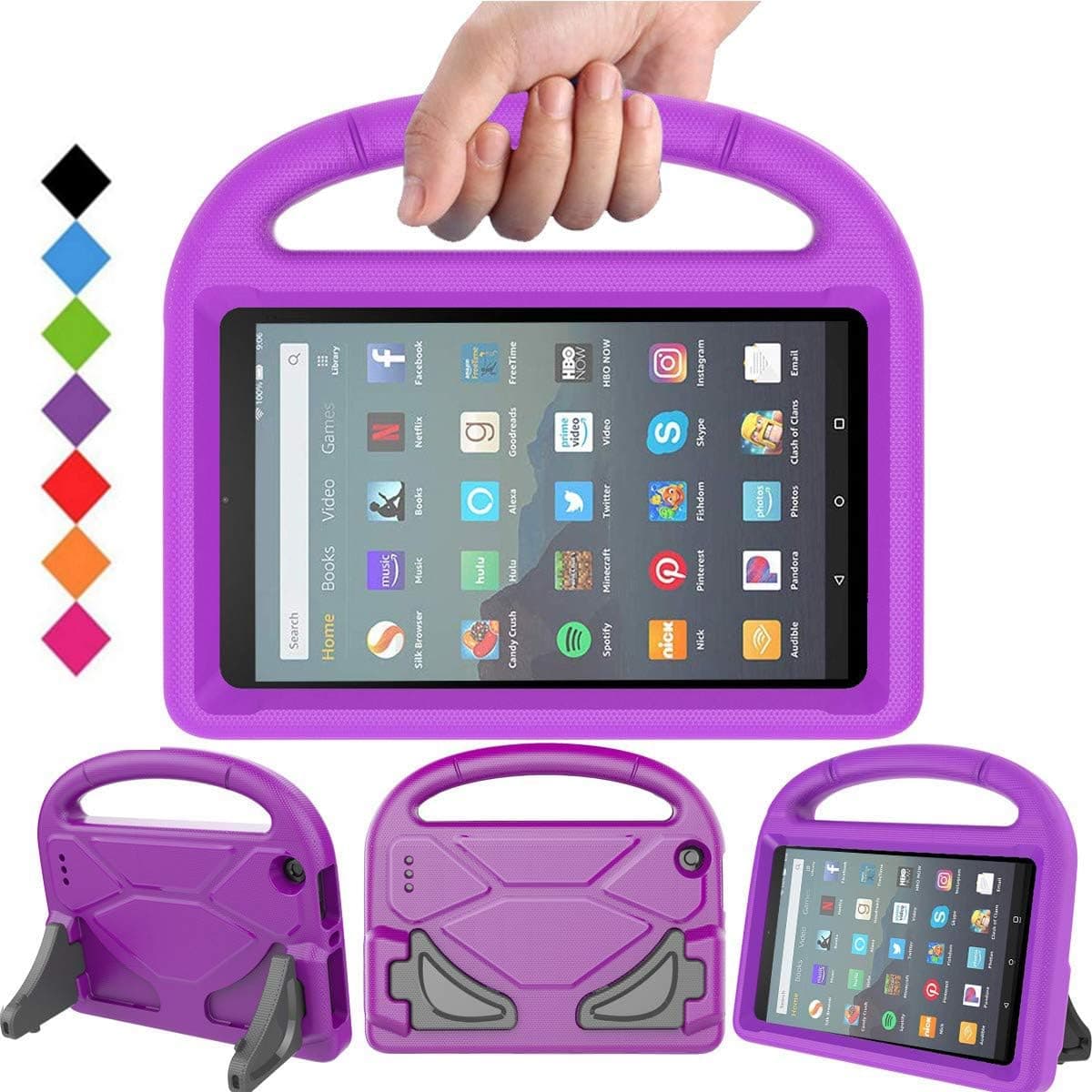 BMOUO Kids Case for All-New Fire 7 2019/2017 (9th/7th Gen - 2019/2017 Release), Light Weight Shockproof Handle Stand Kids Friendly Case for Amazon Fire 7 Tablet 2019 & 2017 Release, Purple