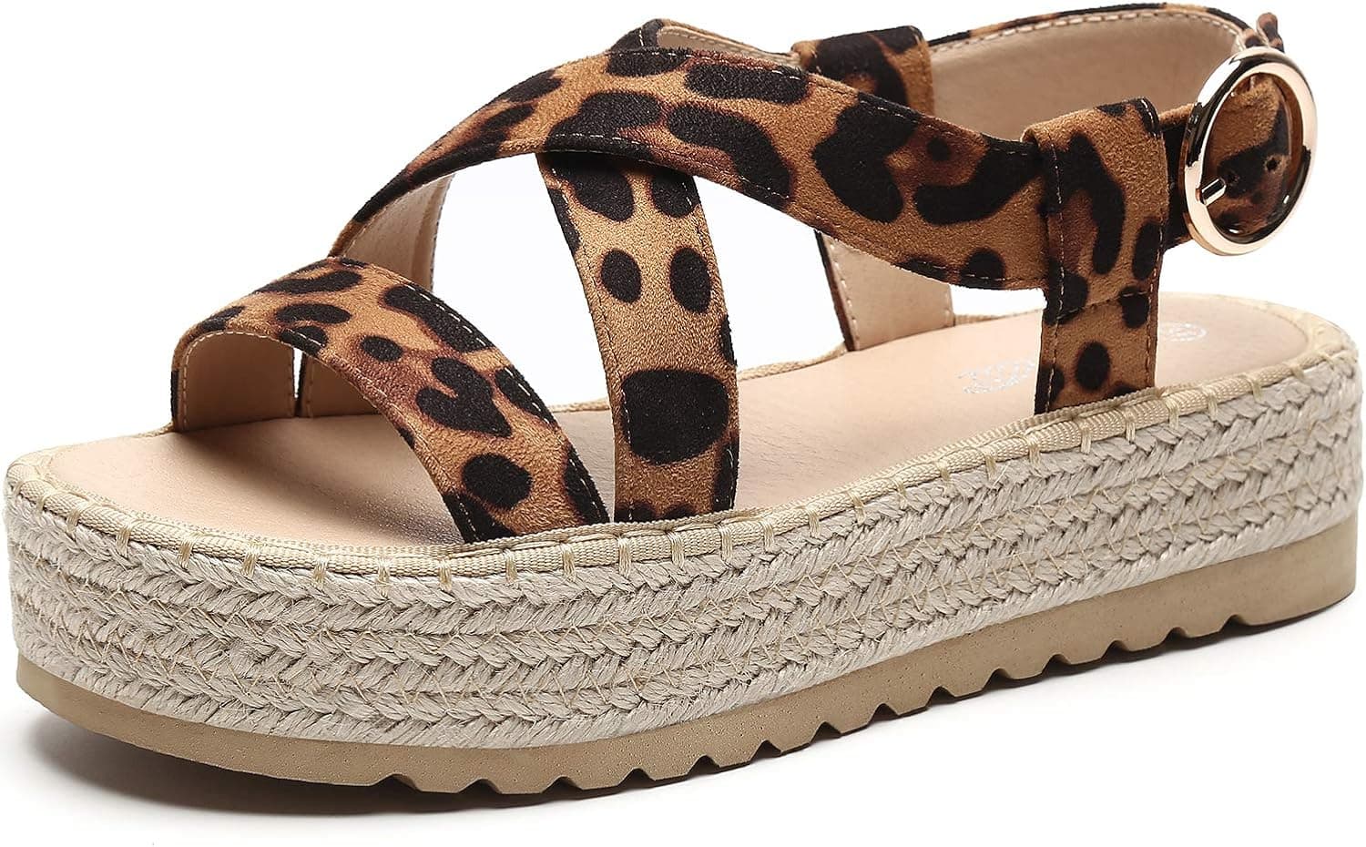 Katliu Women's Platform Sandals Open Toe Espadrille Sandals Leopard
