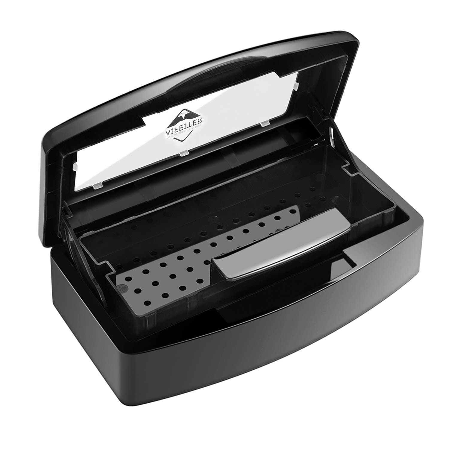 Plastic Sterilizing Tray-Barbicide Sterilization Tray,Clean Sterilizer Box Storage Organizer for Nail,Tweezers,Hair Salon,Spa & Cutter Manicure Equipment-Clear Lid (black)