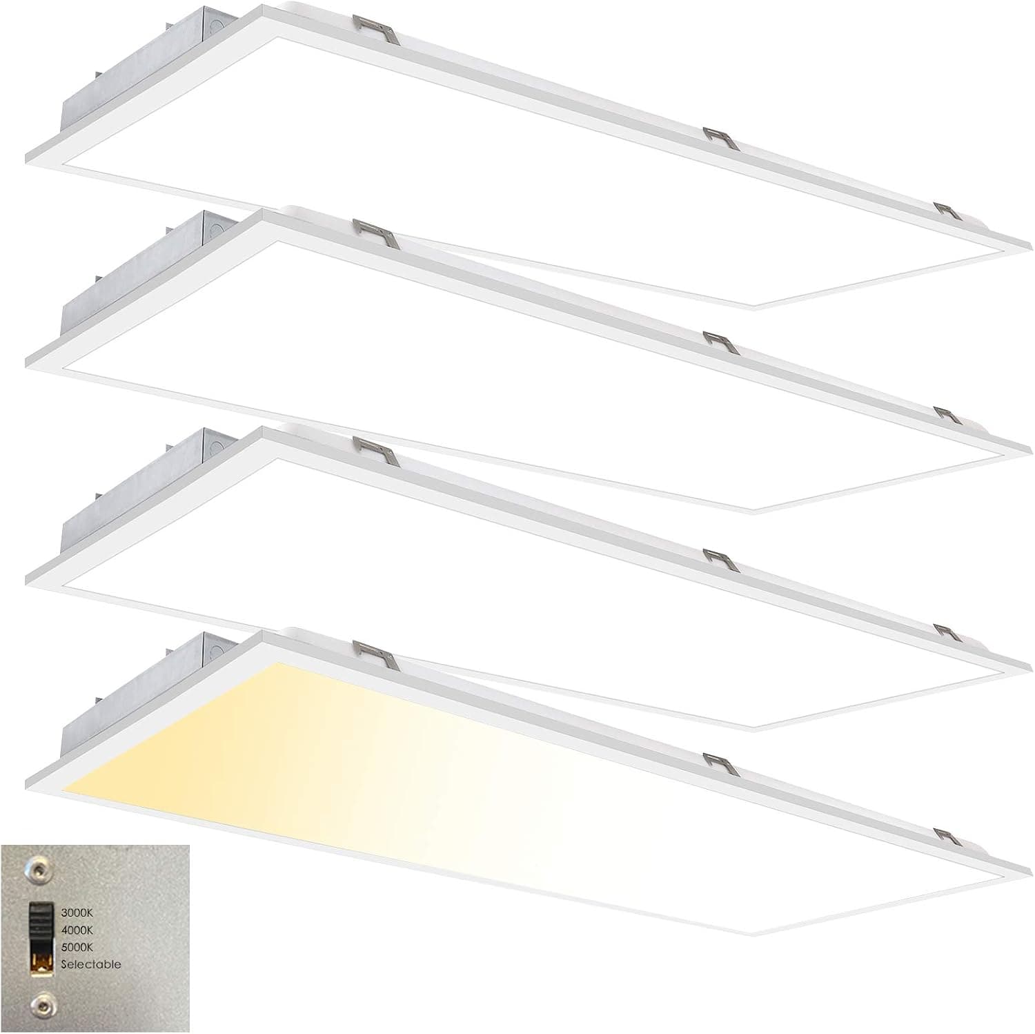 2x4 FT LED Drop Ceiling Light Fixture Dimmable 3000K-4000K-5000K 3 Color Selectable - 50W 24x48 Inch LED Backlit Flat Panel Light - 2x4 Foot LED Lay in Light, Super Bright 5500LM,100-277V, 4 Pack