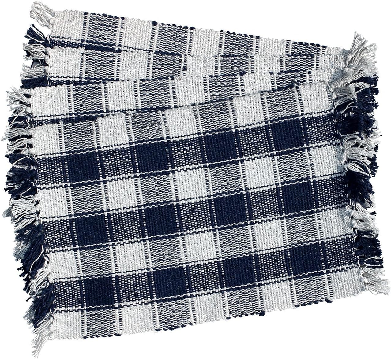 SouvNear Place Mats for Table Decor and Decorations - Hand-Woven 100% Pure Cotton Set of 4 Placemats Kitchen Dining Table Decor [Navy-Blue & White] Table Mats