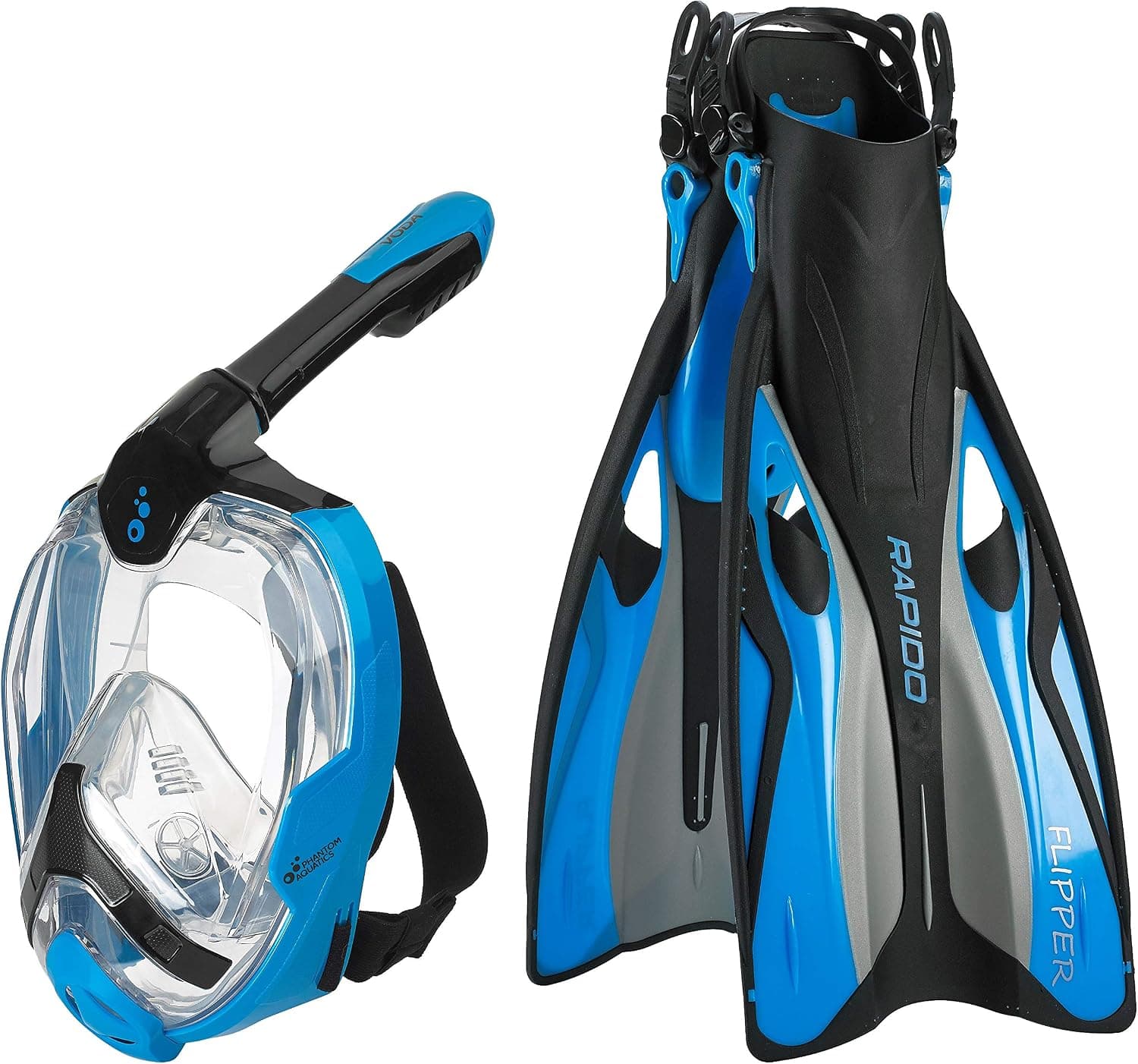 Rapido Boutique Collection Flipper Snorkeling Fin Bundled with 180° Advanced Panoramic View Full Face Mask Fin Snorkel Set
