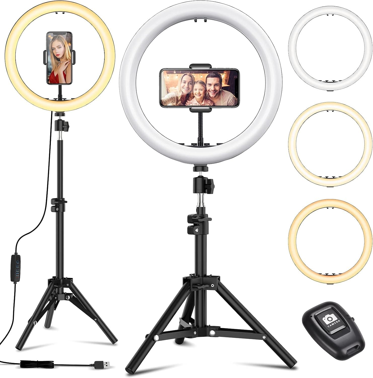 EYON 12'' Selfie Ring Light with Tripod Stand - Dimmable Desktop Ringlight with DIY Ports for YouTube Video/Photography Compatible with iPhone Android