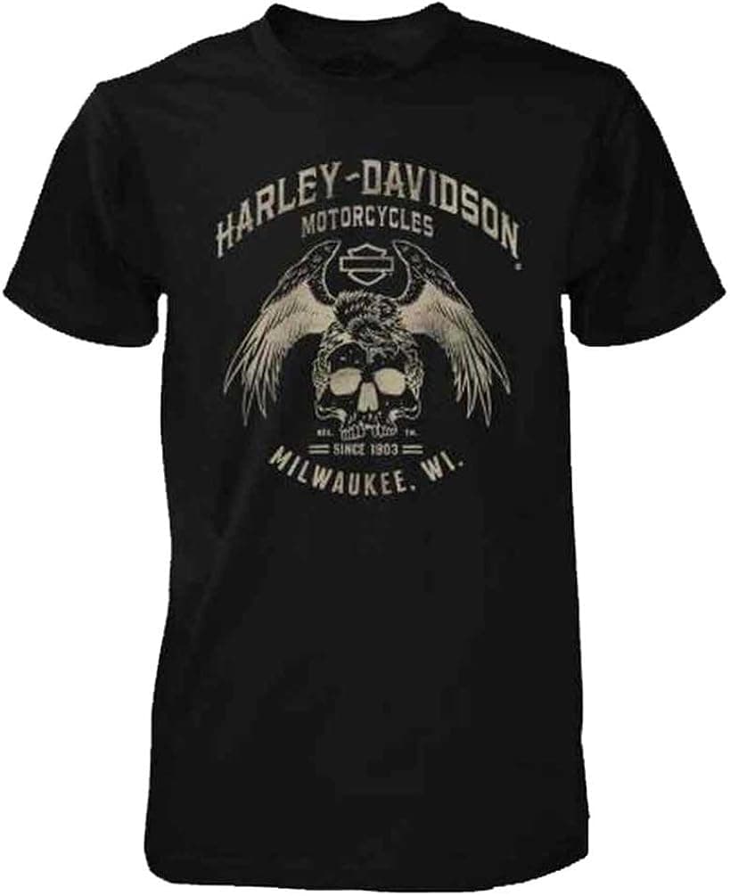Harley-Davidson Men's Black Label Washed Short Sleeve Edgy Skull Tee, Black