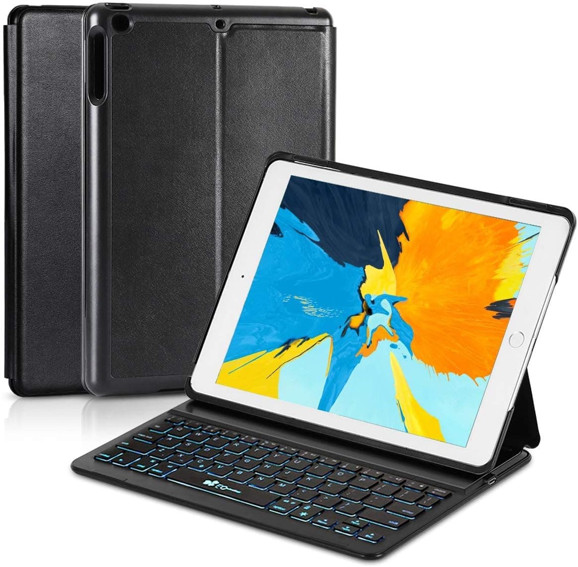 iPad Keyboard Case for 2018 iPad 9.7 6th Generation/iPad Air/iPad 9.7 Keyboard Case 7 Colors Backlit Wireless Bluetooth Keyboard Cover,Ultra Slim,Portable with Auto Sleep/Wake-Black (iPad 9.7)