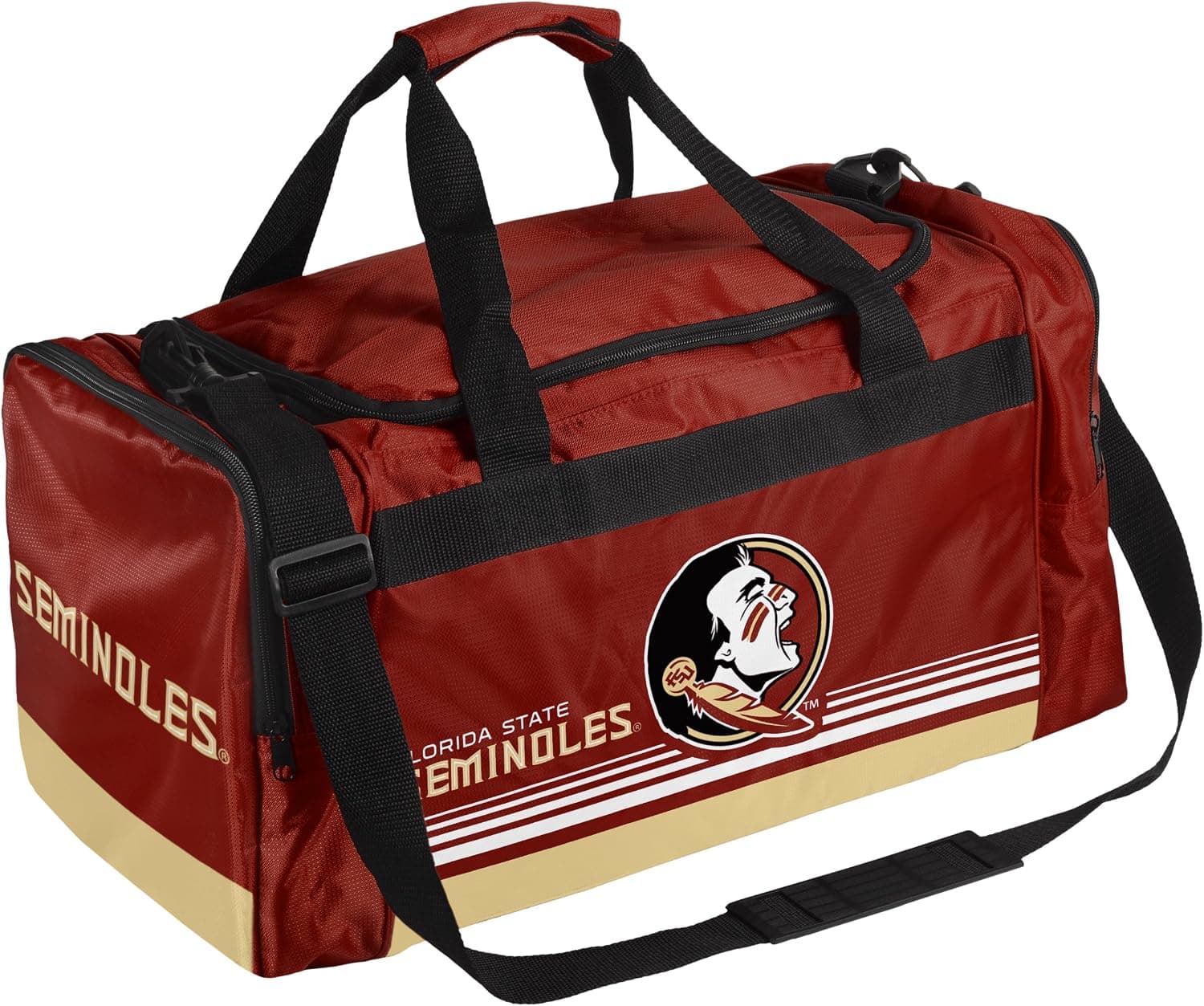 FOCO NCAA Florida State Seminoles Striped Core Duffle Bag, Medium, Red