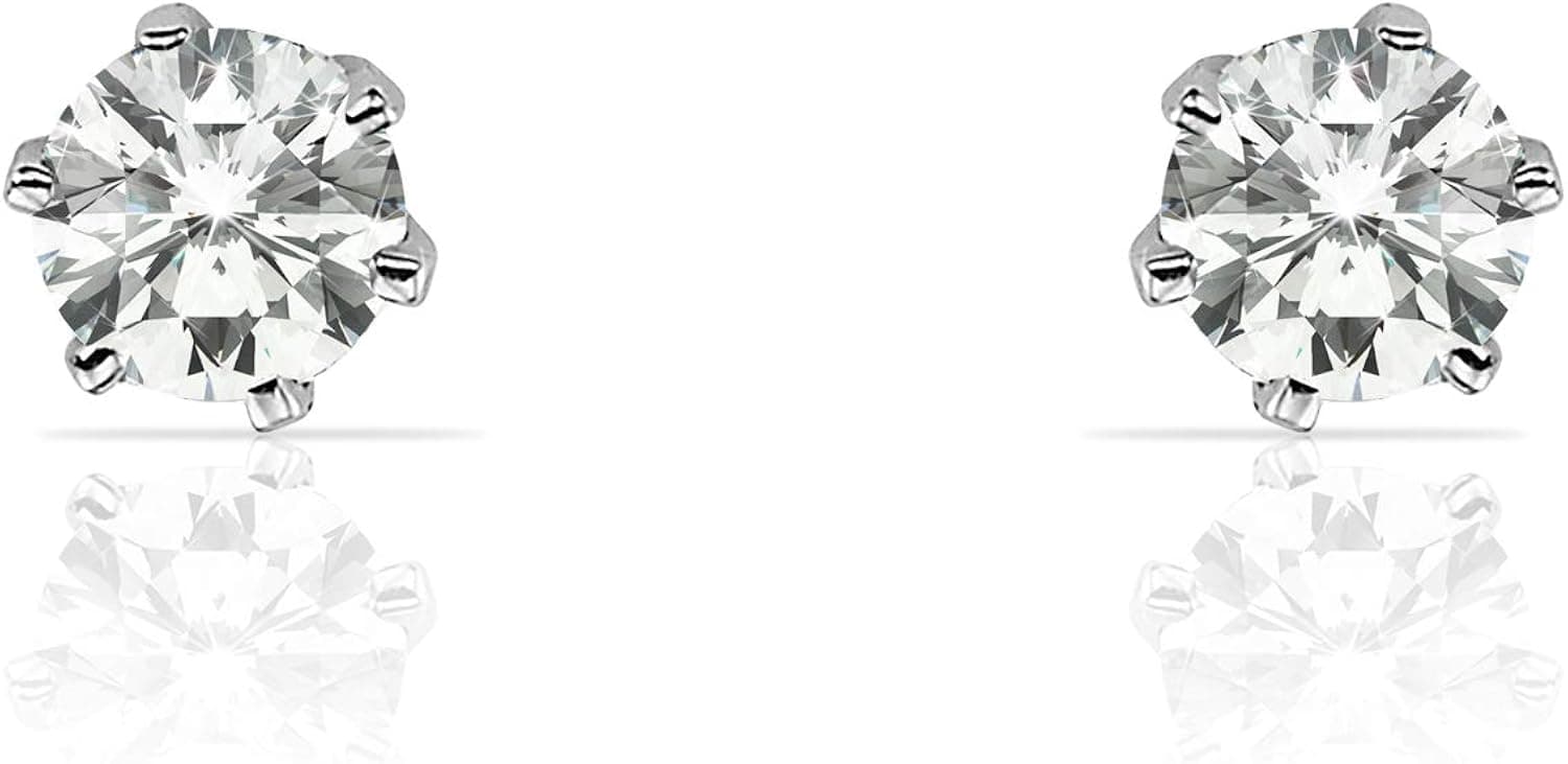 14k Solid White Gold Stud Screw Back Earring Set - 0.2 and 0.3 Carat Real Diamond