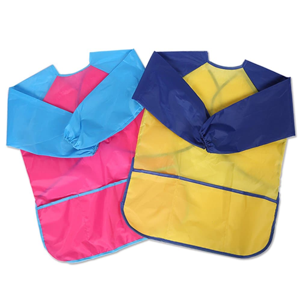 Petift Kids Art Smocks, Children Waterproof Artist Painting Aprons with Long Sleeve and 3 Pockets for Age 2-8 Years Toddler Kids(Yellow + Pink, 1 Pack)