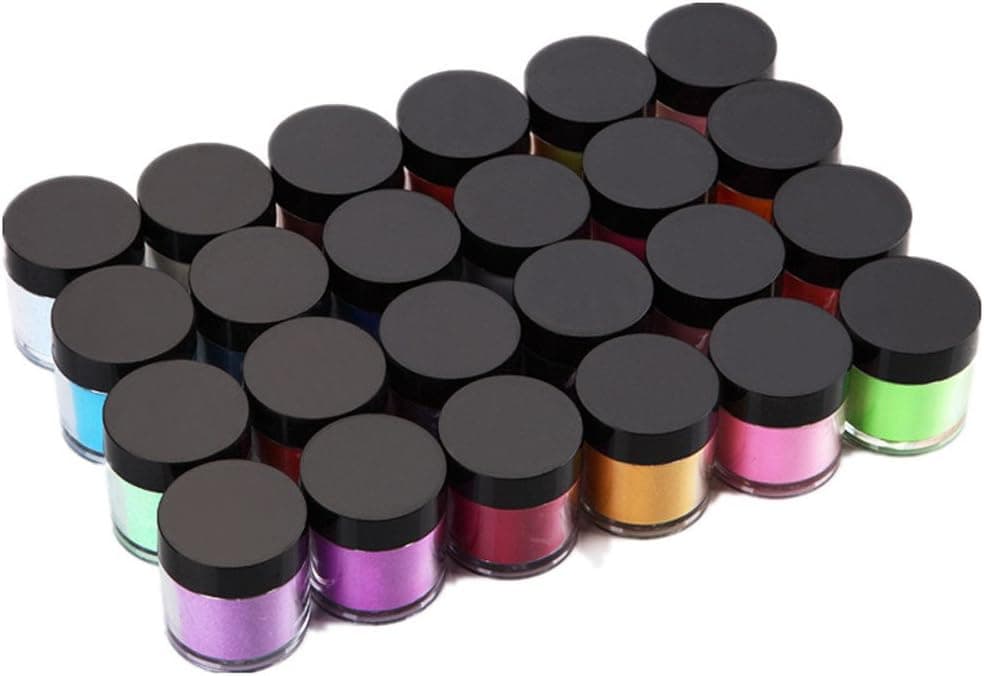 QIUUE 24 Colors Acrylic Nail Art Tips UV Gel Powder Dust Design Decoration 3D Manicure Large Bottle of Nail Polish (24 Colors)