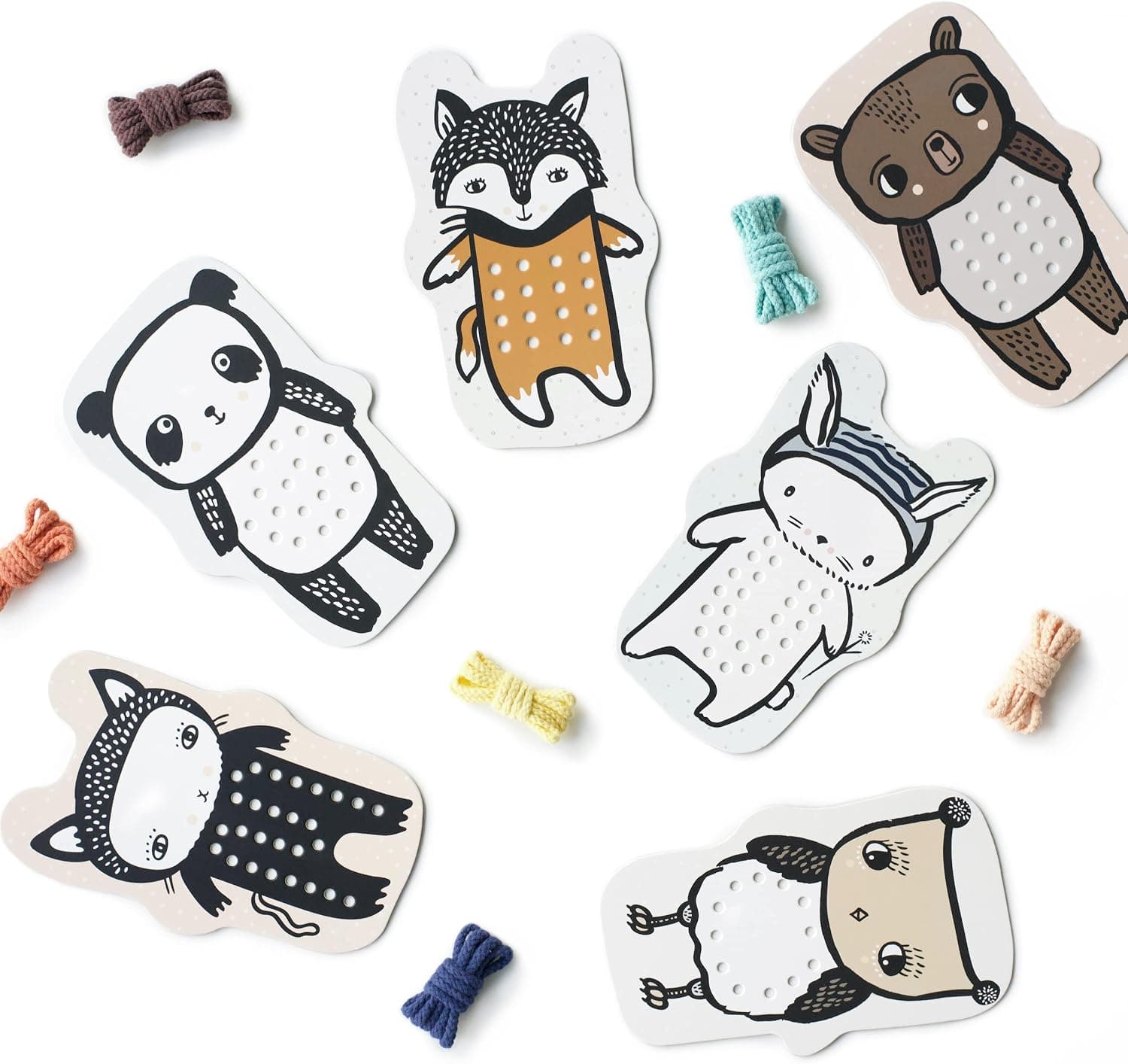 Wee Gallery Baby Animals Lacing Cards for Toddlers, Sewing Board Activity for Children, Kids Travel Activity to Improve Motor Skills, Color Identification, and Dexterity (Ages 3 and up)