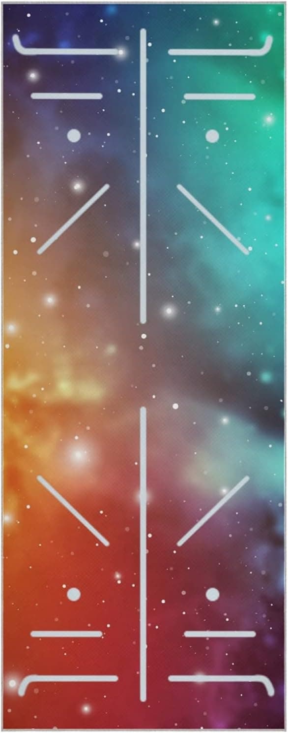 Mazeann Alignment Line and Galaxy Yoga Mat Towel, Super Fiber Sweat Absorbent Non-Slippery Yoga Towel for Hot Yoga, Pilates and Fitness, 73x27 Inches