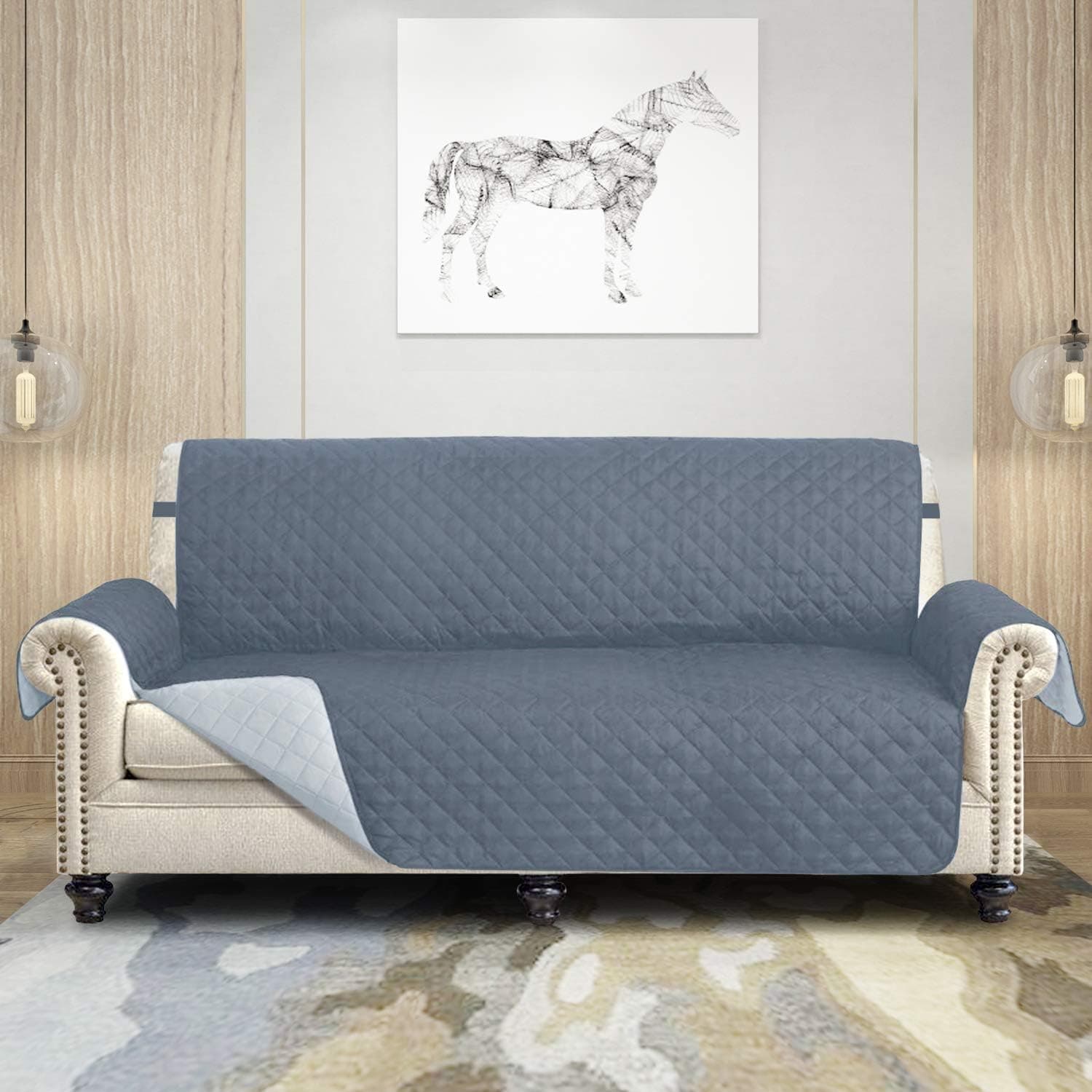 ZESTILK Sofa Slipcover - Washable Sofa Cover - Furniture Protector - 2 Inch Strap Hook - Seat Width Up to 70 Inch - Elastic Straps - Anti-Slip Foams Couch Cover for Dog, Cat, Pets, Kids, Children