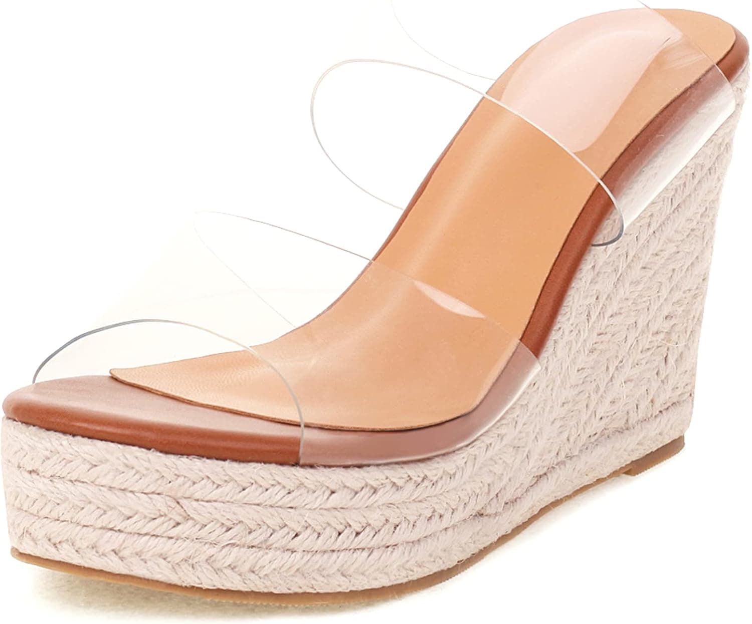 VARECOLA Women Slip On Clear Straps Espadrille Wedge Heel Sandals Slide Peep Toe Mule Platform Sandals