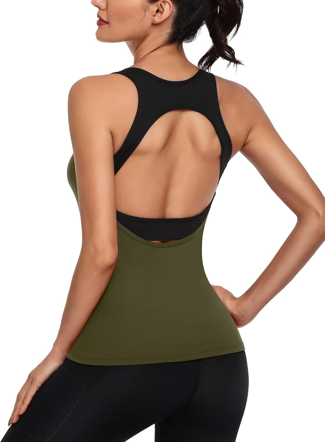 ATTRACO Open Back Workout Tank Top with Built in Bra for Women Athletic Yoga Running Shirt