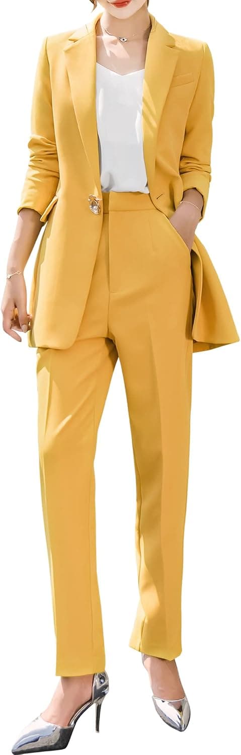 LISUEYNE Women’s Two Pieces Blazer Office Lady Suit Set Work Blazer Jacket and Pant