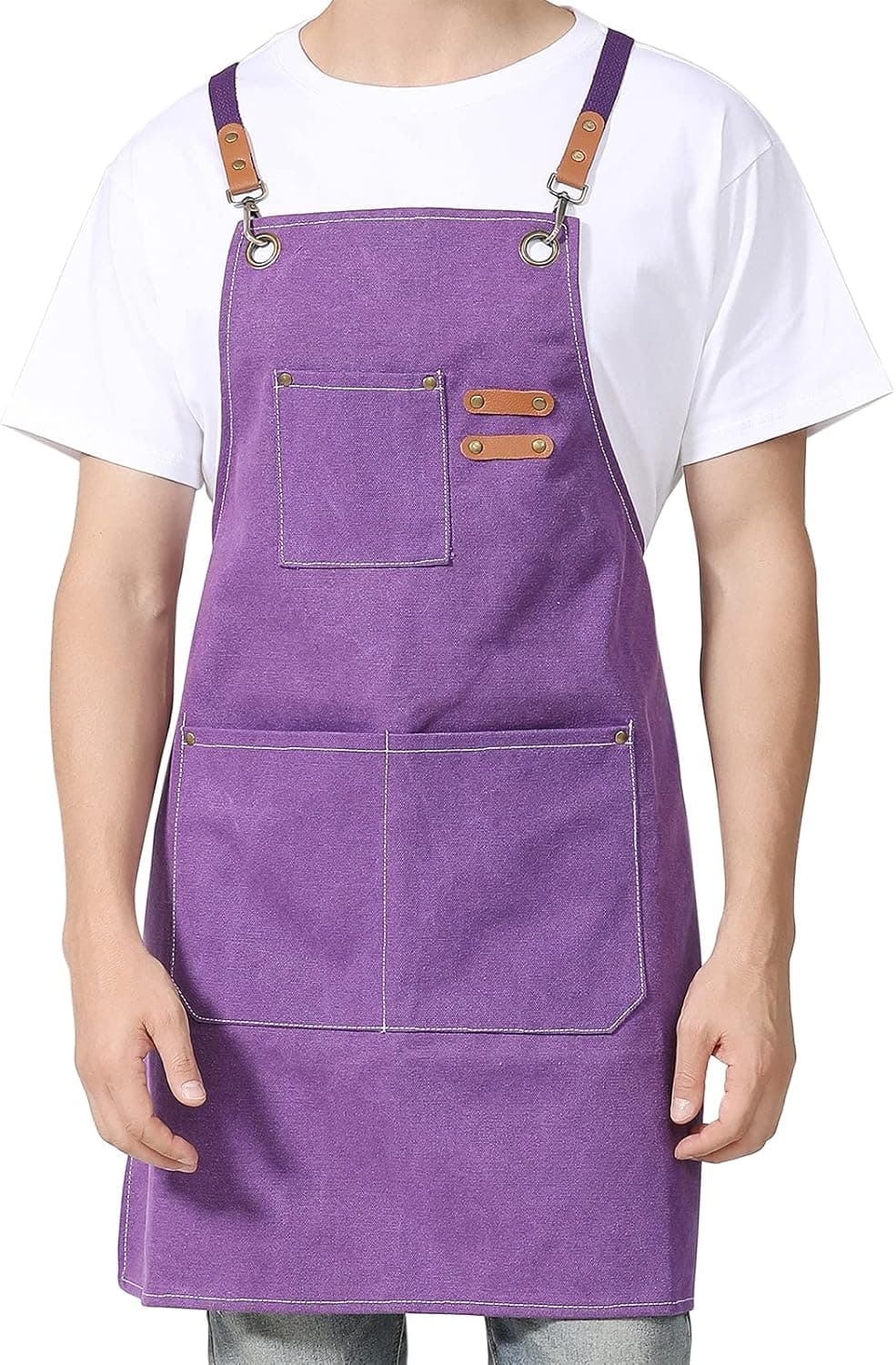 Chef Cooking Apron for Men Women Canvas Kitchen Apron with Cross Back and 3 Pockets