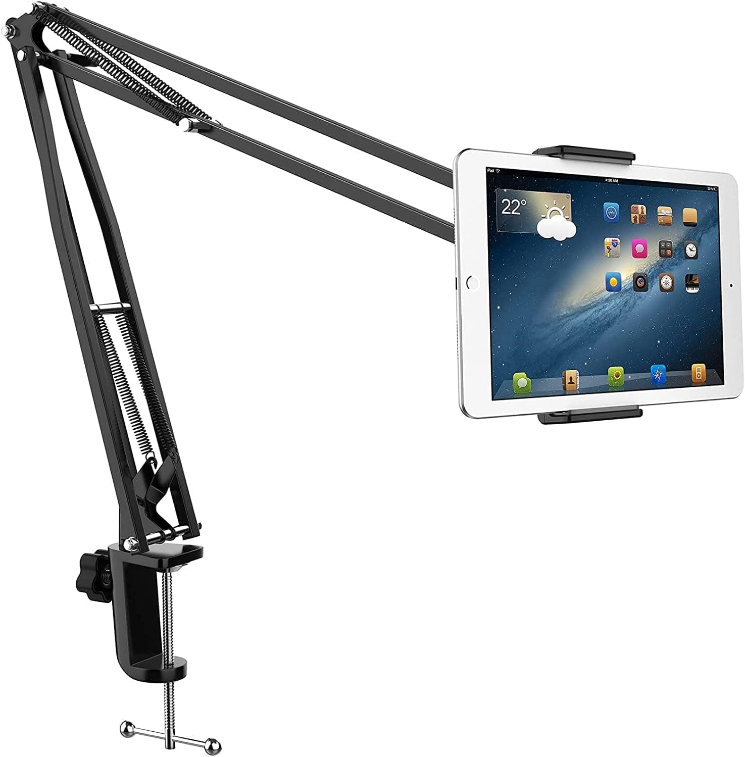 AboveTEK Ultra Long Arm Tablet Stand, Portable iPad Holder for Bed, 360 Angle Bracket Metal Locking Arm Phone Holder & 42” Adjustable 4.5-13.5” Device into Hands Free Work & Media Centers (Black)