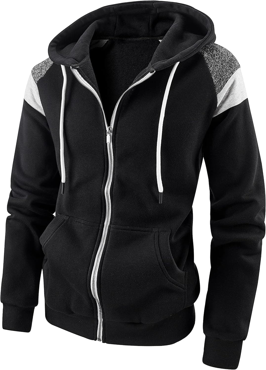 COOKFIP Men's Zip Up Color Block Hoodie Fleece Gym Workout zippered Sweatshirt Fashion Long Sleeve Hooded WIth Pocket