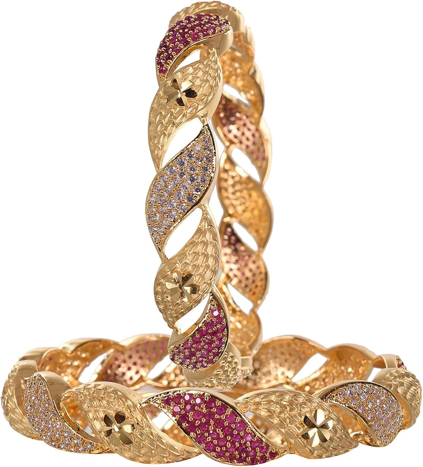 Ratnavali Jewels CZ Zirconia Gold Polish Red Diamond Bollywood Indian Bangles Kada Jewelry Women
