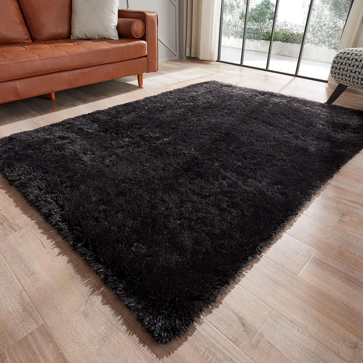 GKLUCKIN Shag Ultra Soft Area Rug, Fluffy 8'x10' Solid Black Rugs Plush Fuzzy Non-Skid Indoor Faux Fur Rugs Furry Carpets for Living Room Bedroom Nursery Kids Playroom Decor