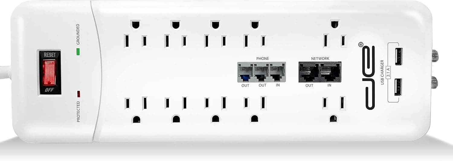 Digital Energy 10-Outlet Straight Plug 3500 Joules Heavy Duty Surge Protector (8 FT, WHT)