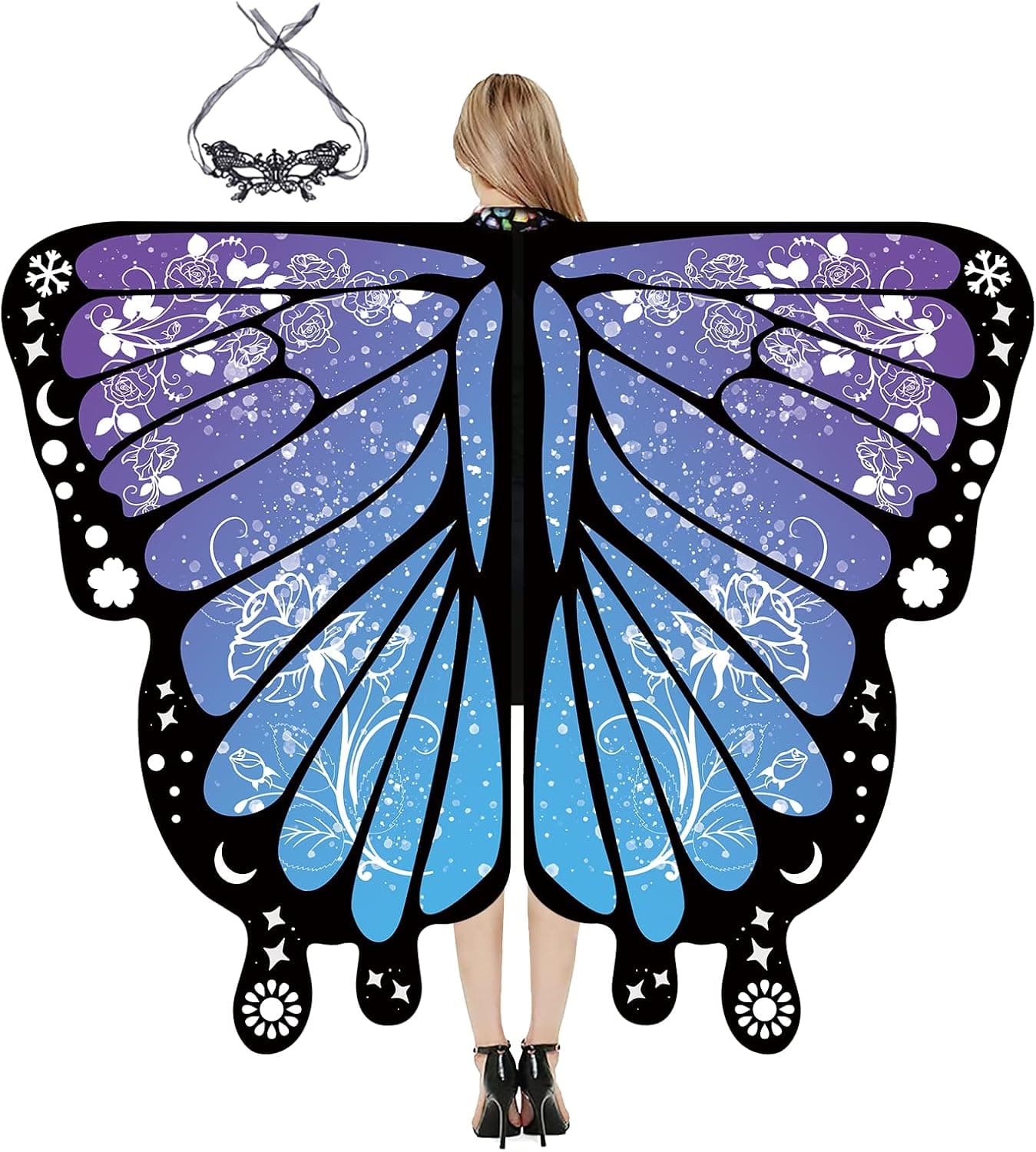 RHAPHONY Butterfly Wings for Women, Adult Butterfly Costume Women Halloween Costume Accessories Fairy Wings for Party Masquerades Snowflake Blue