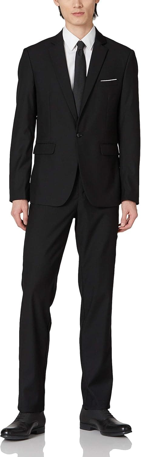 UNINUKOO Men's 2 Piece Suit Slim Fit 1 Button Solid Formal Wedding Tux Blazer & Pants US Size 42 Black