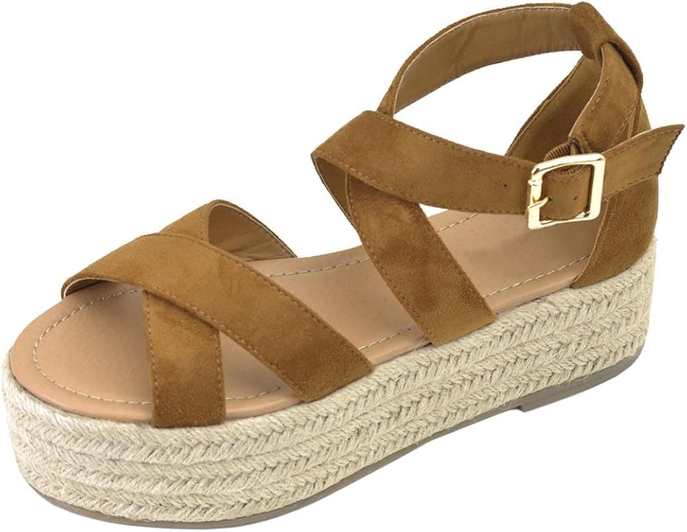 Cambridge Select Women's Open Toe Crisscross Ankle Strappy Woven Braided Espadrille Flatform Sandal (9 B(M) US, Tan)