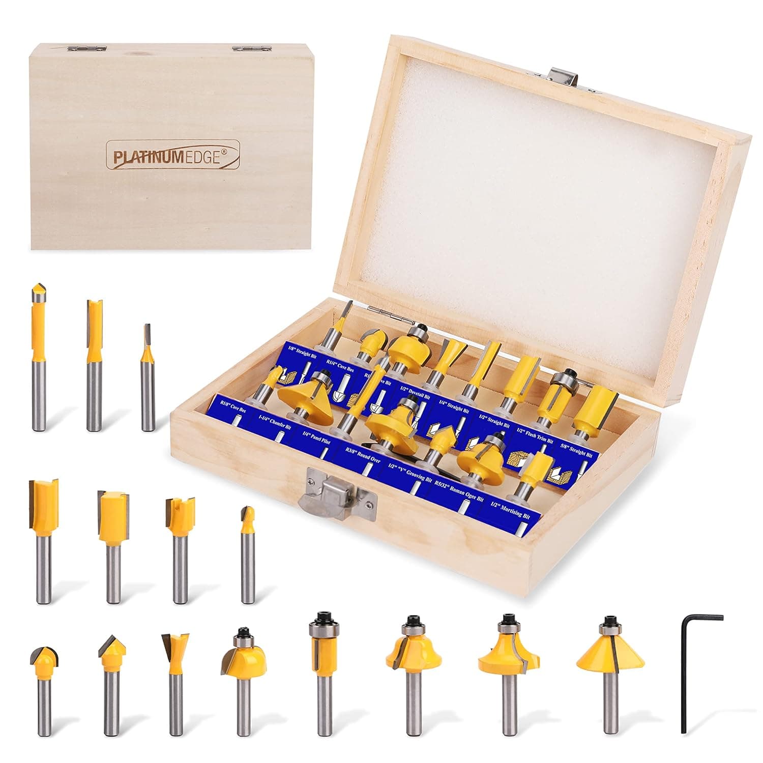 Platinumedge Router Bits Set, Tungsten Carbide Router Bits Set 1/4 Shank, Router Bit Kit for DIY, Woodworking Project, 15 Piece Set