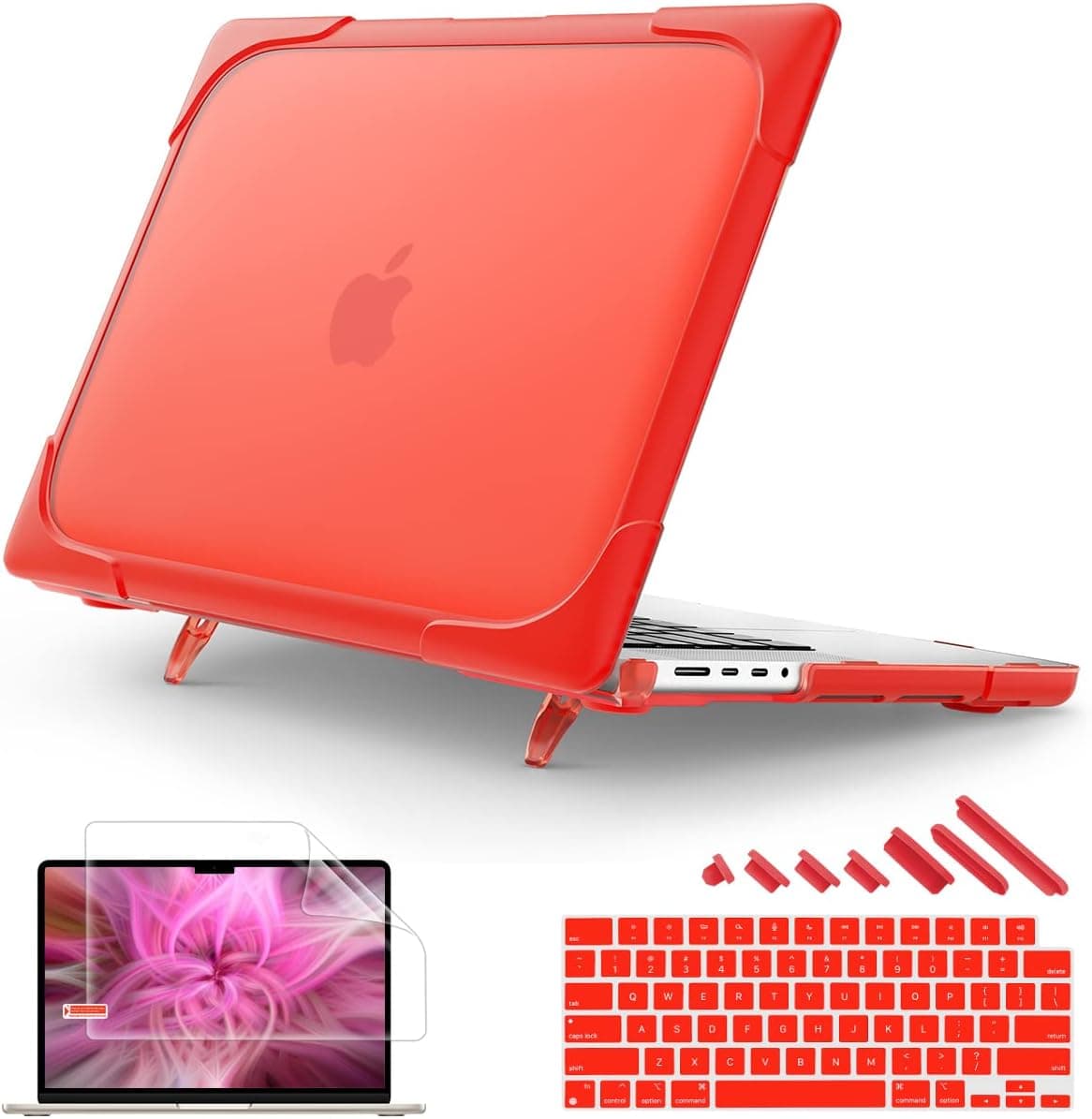 May Chen Compatible with New MacBook Pro 14 Inch Case 2023 A2779 M2 Pro/Max 2021 A2442 M1/ Pro/Max Chip, Heavy Duty Dual Layer Protective Plastic Hard Shell Case with Fold Kickstand, Red