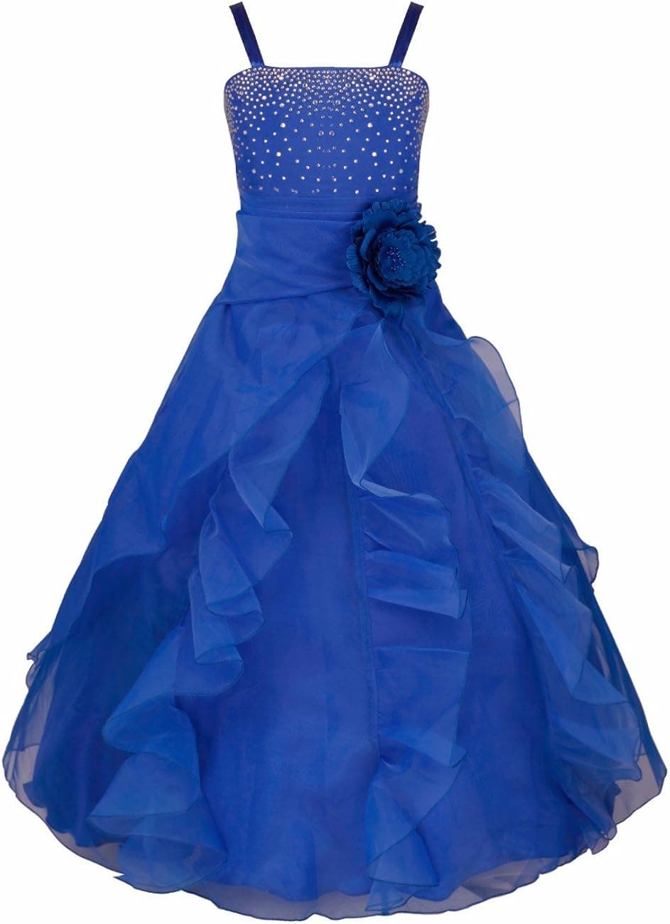 iEFiEL Ladys Girl Rhinestone Organza Flower Dress Pageant Holiday Prom Gown
