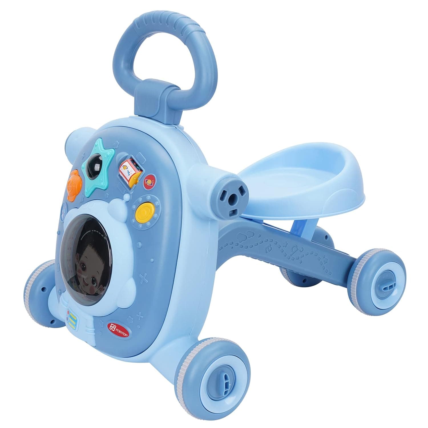 3 in 1 Sit-to-Stand Learning Walker Scooter Baby Walker Ride on Car Kids Multifunctional Activity Center Educational for Girls and Boys (Astronaut, Blue)