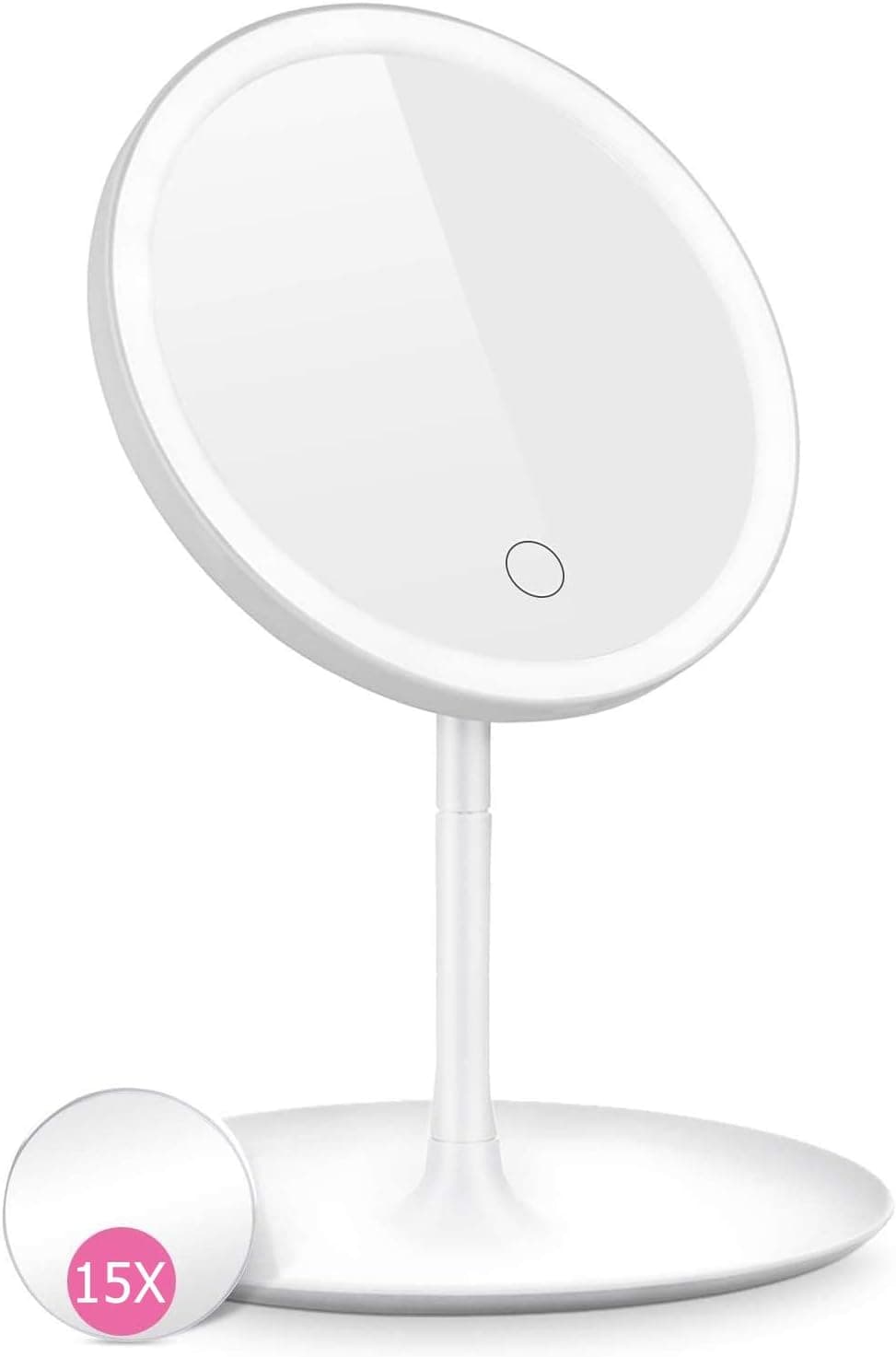 SloveM Makeup Mirror Touch Screen Vanity Mirror with LED Brightness Adjustable,Round Sensor Makeup Mirror Attached a Mini 15X Magnifying Mirror