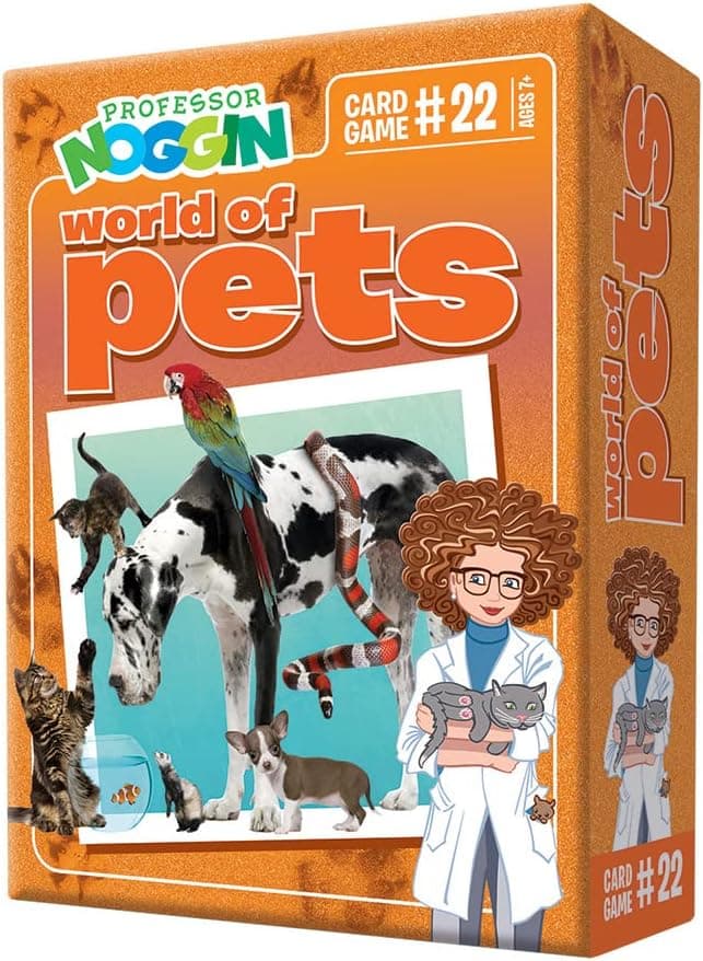 Outset Media Professor Noggin's World of Pets Trivia Card Game - an Educational Trivia Based Card Game for Kids - Trivia, True or False, and Multiple Choice - Ages 7+ - Contains 30 Trivia Cards