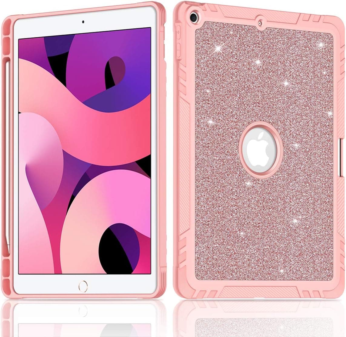 Lontect Compatible with iPad 10.2 2020/2019 Case, iPad 8th/7th Generation Case with Pencil Holder Glitter Shockproof Impact Resistant Flexible TPU Protective Cover for Apple iPad 10.2 inch, Rose Gold