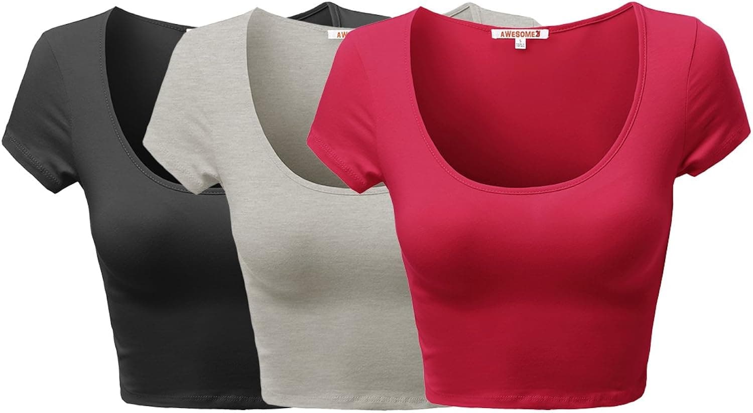 Women's Basic Solid Scoop Neck Slim Fit Short Sleeves Crop Tops