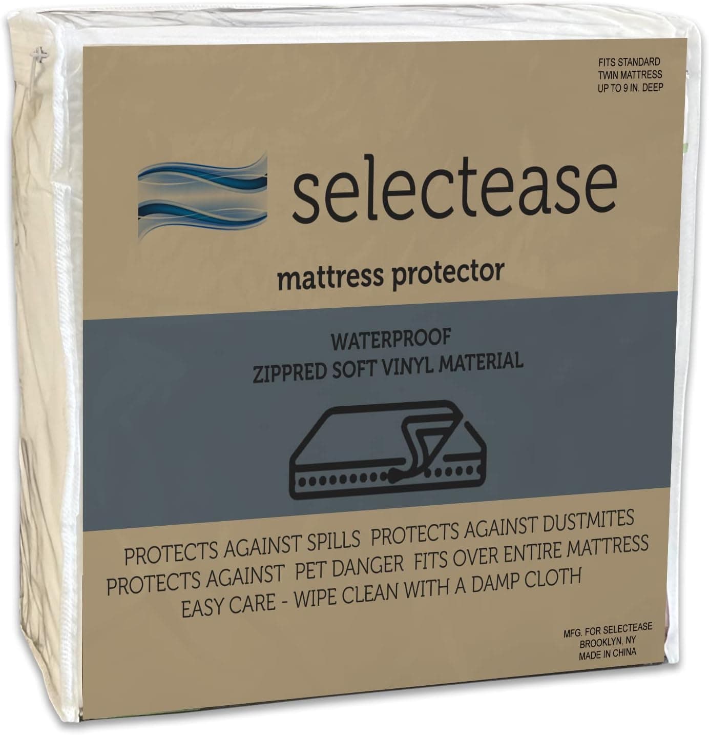 Nutan Premium Zippered Mattress Protector with Breathable and Noiseless Feature, Water Proof, Premium Quality Fabric Zippered, Fits Mattress, 6-Inch to 9-Inch, Twin, White